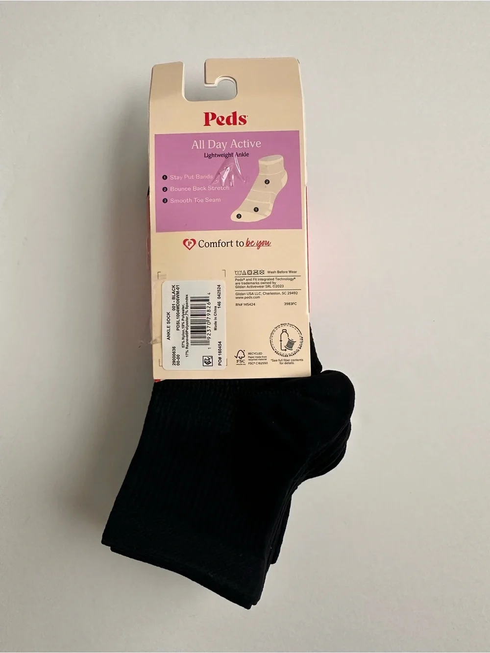 Peds All Day Active Ankle Socks - Black (Women)